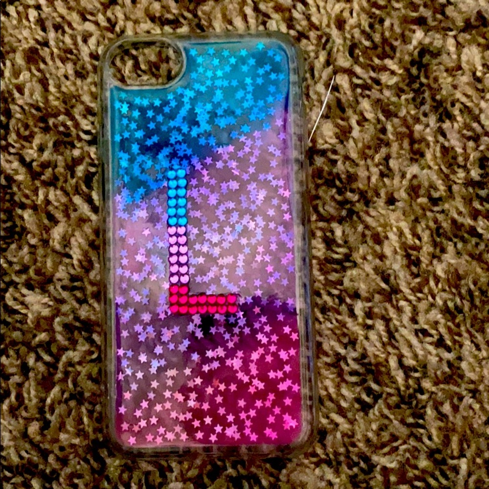 Pink, blue and purple phone case with rinestone L